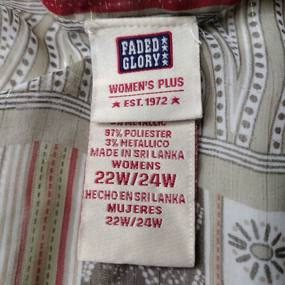 FADED GLORY | Sheer Tan,Red,Brown Butterfly Sleeve Kaftan Blouse | 22W/24W - Picture 4 of 6